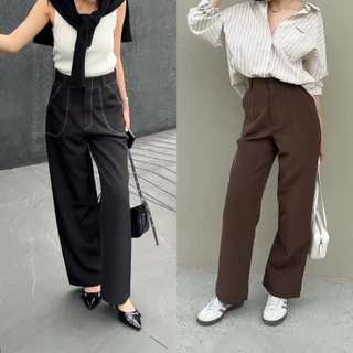 TOP PANTS l กางเกงขายาวเอวสูง แต่งไล่ตะเข็บ ไม่ใช่ผ้ายีนส์ใส่ทำงานได้น้า