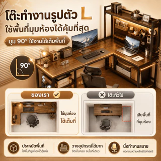 โต๊ะทำงานเข้ามุม โต๊ะคอมพิวเตอร์ตัว L 120/140CM ขาเหล็กแข็งแรง ประหยัดพื้นที่ สำหรับห้องนอน คอนโด หอพัก
