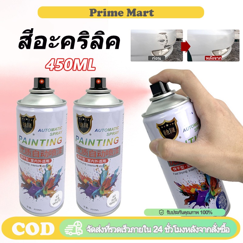 PRIME สีสเปรย์อเนกประสงค์ 450 มล. สีอะคริลิค พ่นรองพื้น ยึดเกาะทนทาน กันสนิม ทนแดดทนฝน แห้งเร็ว พ่นรถยนต์มอเตอร์ไซค์
