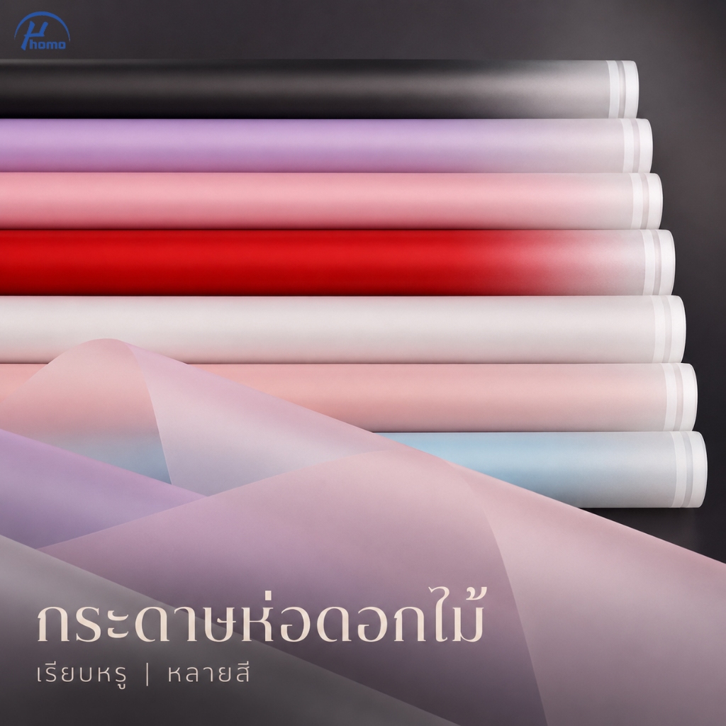 กระดาษห่อดอกไม้เกาหลี 58x58 ซม. เนื้อด้าน โปร่งแสง กันน้ำ สำหรับจัดช่อดอกไม้ 20 แผ่น