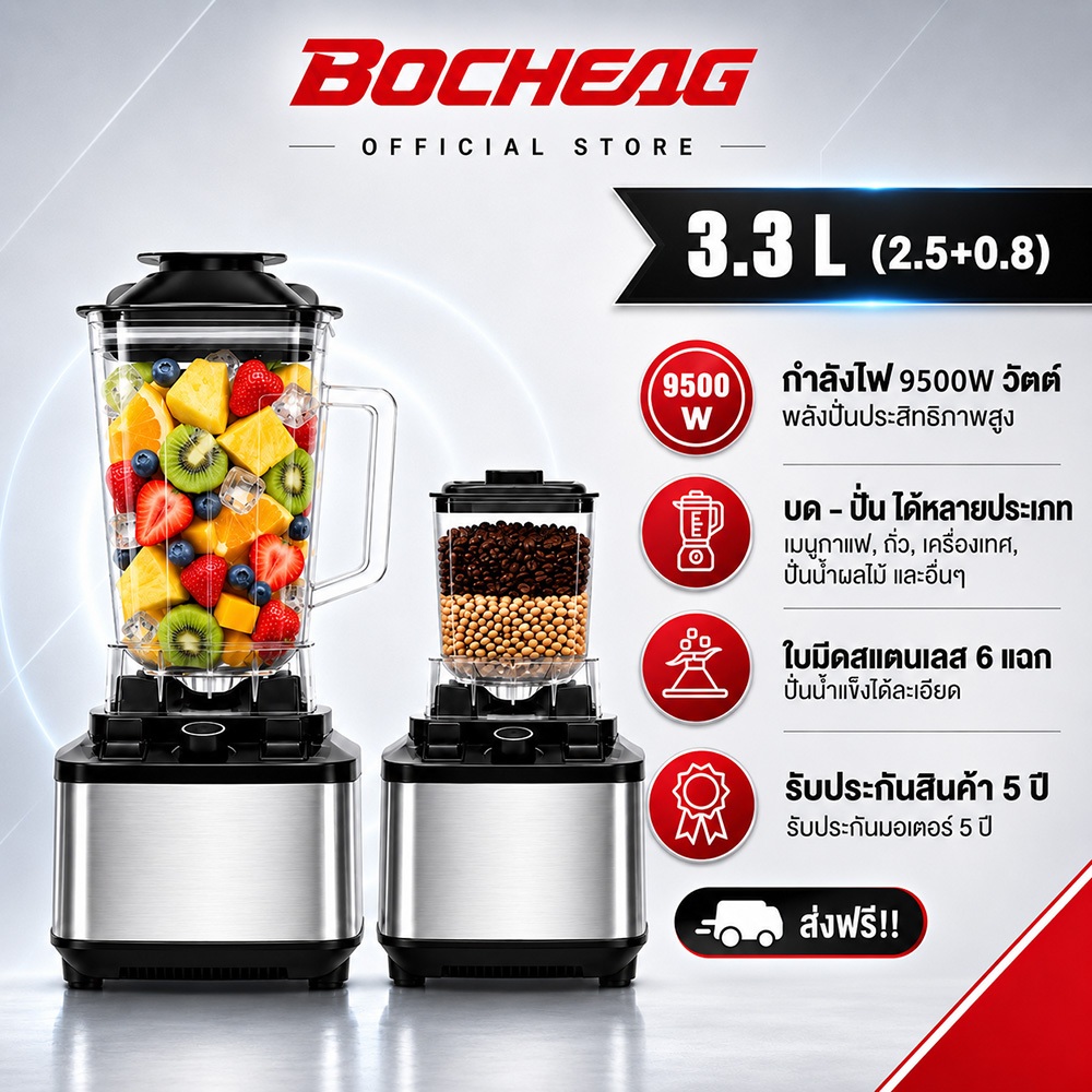 【รับประกัน10ปี】เครื่องปั่นน้ำผลไม้ เครื่องปั่นอเนกประสงค์ 3.3L วัสดุสแตนเลส 6ใบมีด กำลังแรง ปั่นสมูทตี้ ทำความสะอาดง่าย