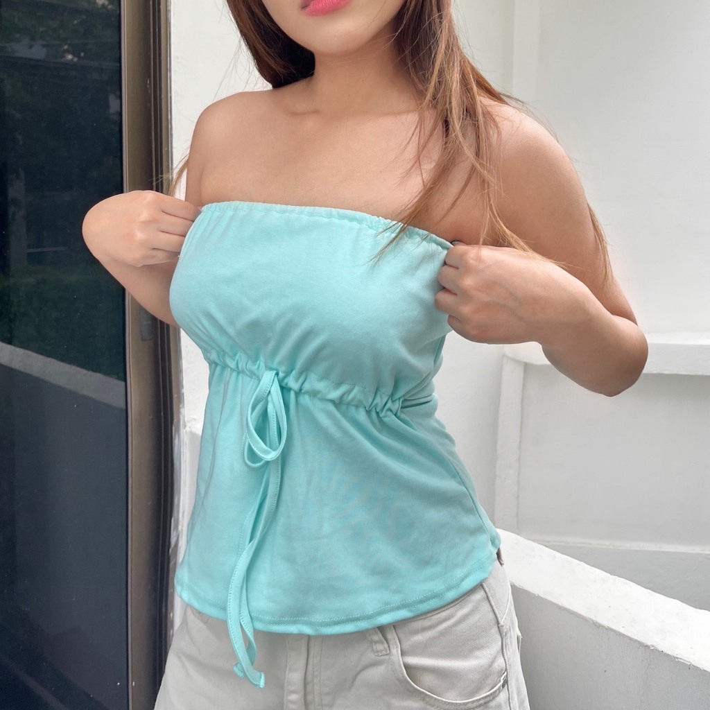(BCM007) Ring a Bell เสื้อเกาะอกรูด อก เข้ารูป ผ้าคอตตอน Spendex อยู่ทรง ไม่ย้วย