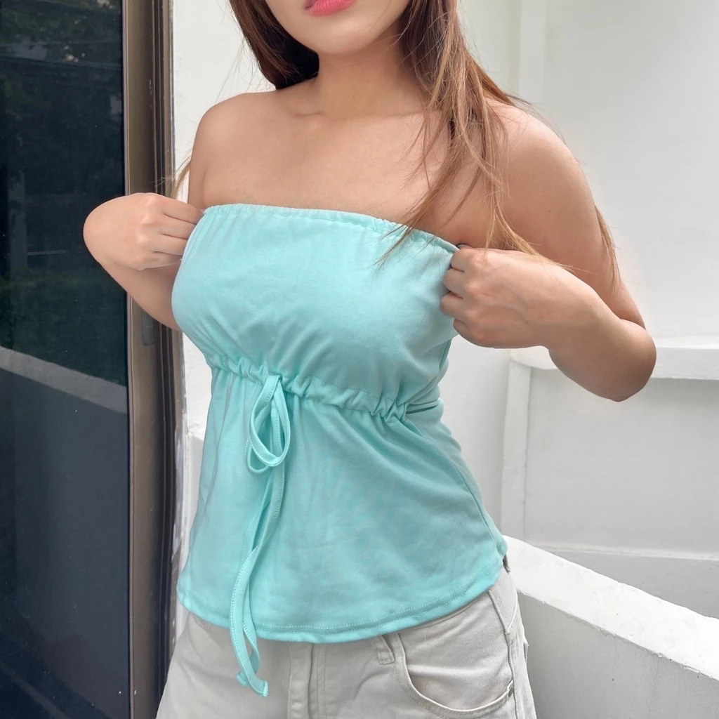 (BCM007) Ring a Bell เสื้อเกาะอกรูด อก เข้ารูป ผ้าคอตตอน Spendex อยู่ทรง ไม่ย้วย