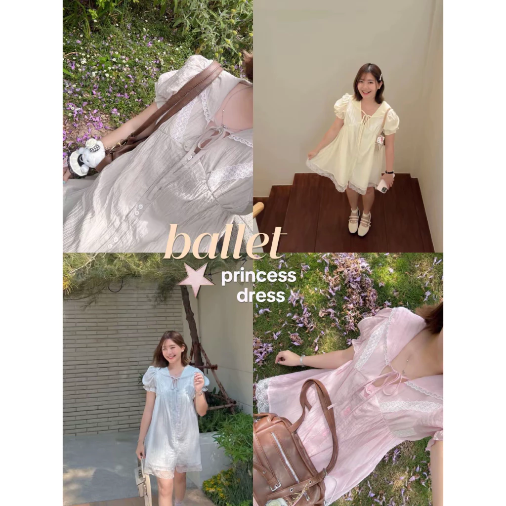 dress018- ✨🩰ballet princess dress 👒🏡✨เดรสบัลเล่ต์แขนตุ๊กตา 🧸