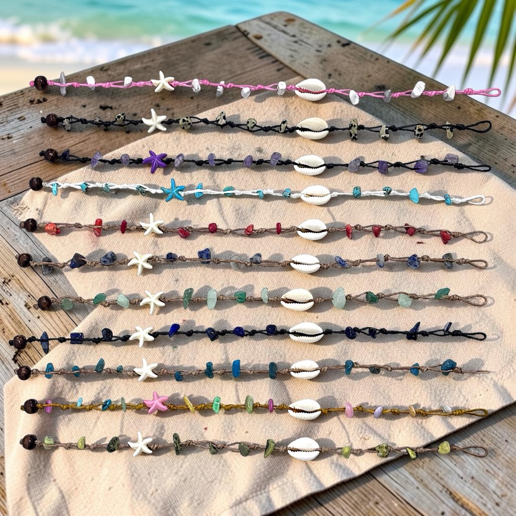สร้อยหินข้อเท้าเชือกเทียน 🏝️ ข้อเท้าหินมงคล หินความหมายดี ใส่ง่าย ไม่เป็นสนิม สินค้าพร้อมส่งจากไทย ✨