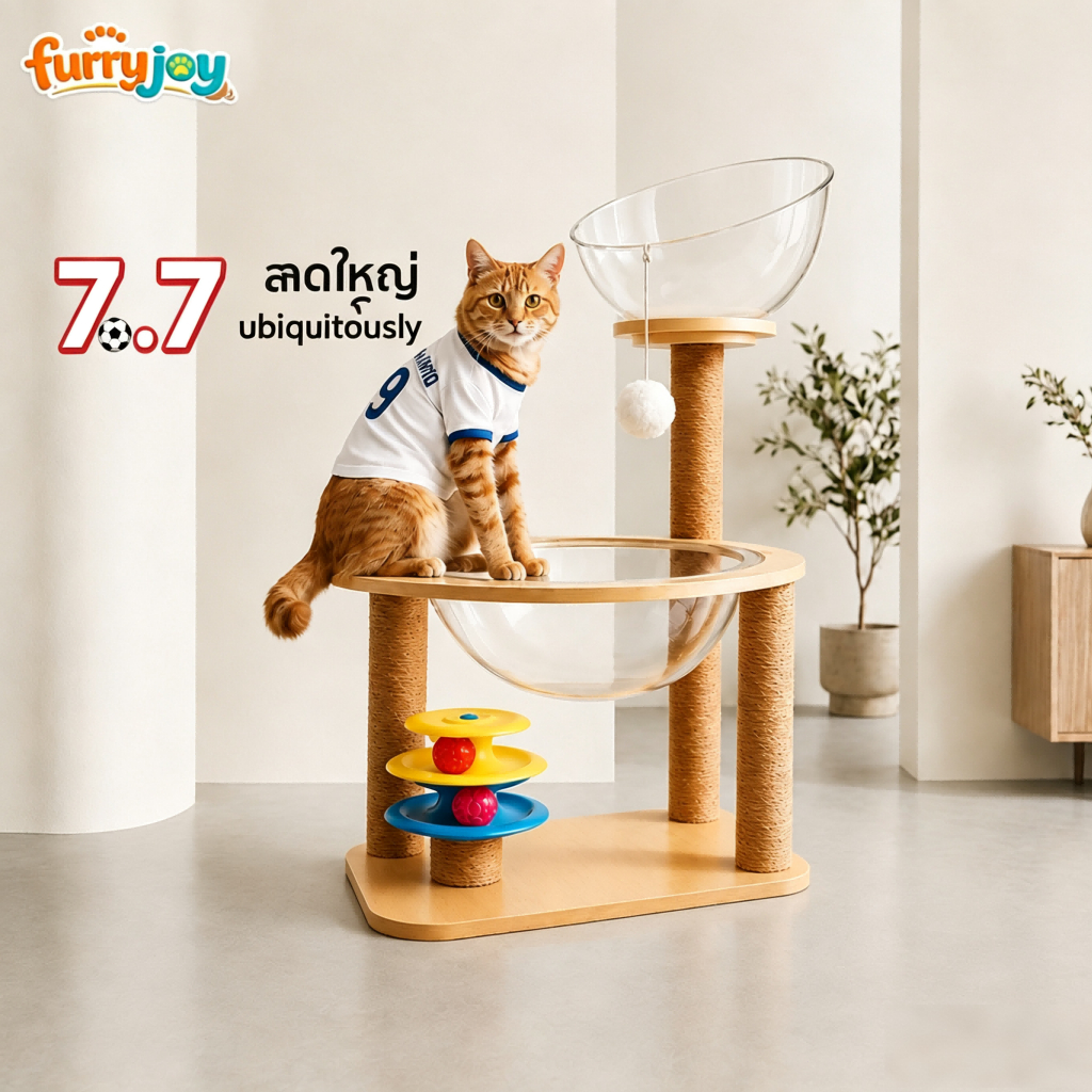 [FurryJoy]คอนโดแมว 80CM ใหญ่พิเศษ แข็งแรง มั่นคง มีที่นอนใส ของเล่นครบ ลับเล็บได้ เหมาะหลายตัว