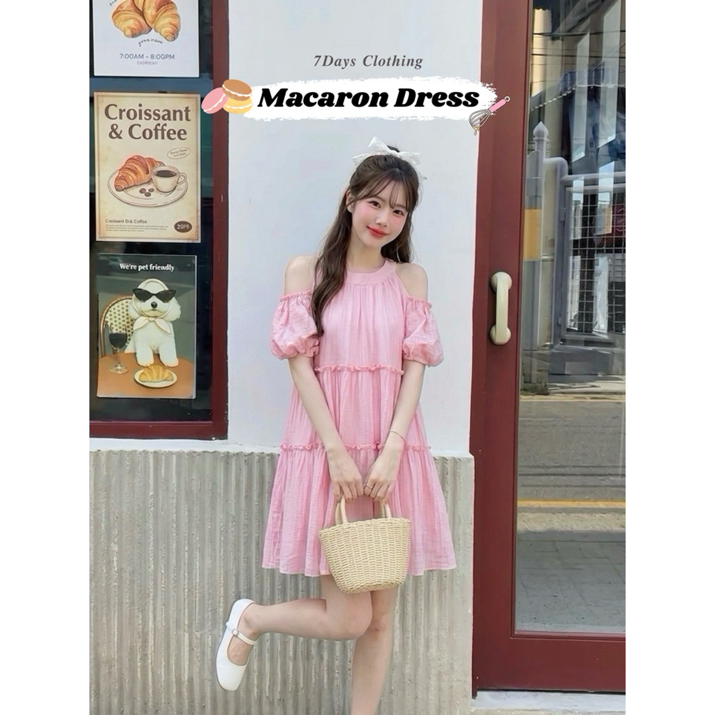 𝟳𝗗𝗮𝘆𝘀 𝗖𝗹𝗼𝘁𝗵𝗶𝗻𝗴 - Macaron Dress เดรสเว้าไหล่ทรงปล่อย (มีซับใน)