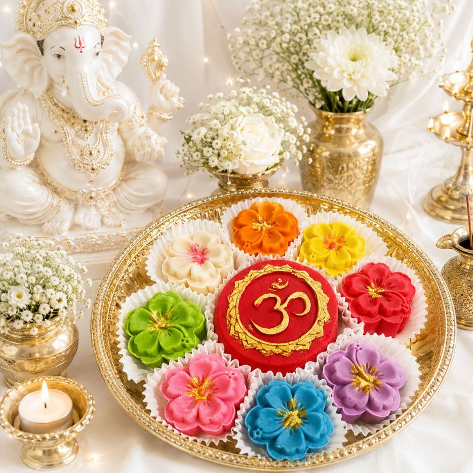 🕉✨[พรีออร์เดอร์ 1 วัน ]  ขนมลาดู  แมนดาลา 9 ชิ้น ลายโอม ขนมบูชาองค์เทพ บูชาพระพิฆเนศ