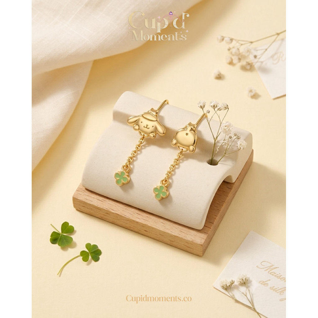 Pompompurin Lucky Clover Earrings ต่างหูปอมปอมปูรินใบโคลเวอร์