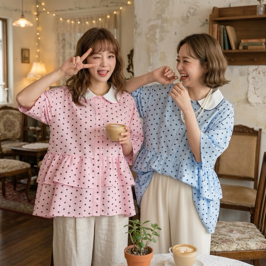 S09 เสื้อคอปก ลายสดใส ขาวดำ Free size 50" ยาว25“