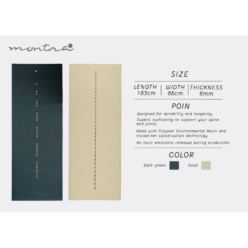 เสื่อออกกำลังแบรนด์ Montra รุ่น SOFT MAT 6 MM. นุ่มเข่า ทนทาน พร้อมลายวางท่าหน้าเสื่อ
