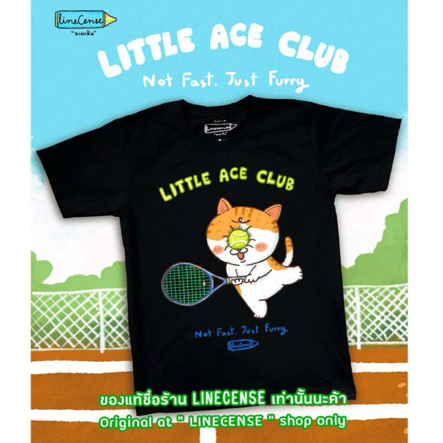 "Little Ace Club" เสื้อยืด สีดำ Black T-Shirt ลายแมวตีเทนนิส