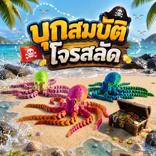 ปลาหมึก 3D ขยับได้ โมเดลปลาหมึก พิมพ์สามมิติ ของเล่นสัตว์ทะเล PLA สีไล่เฉด ฟิกเกอร์ Octopus