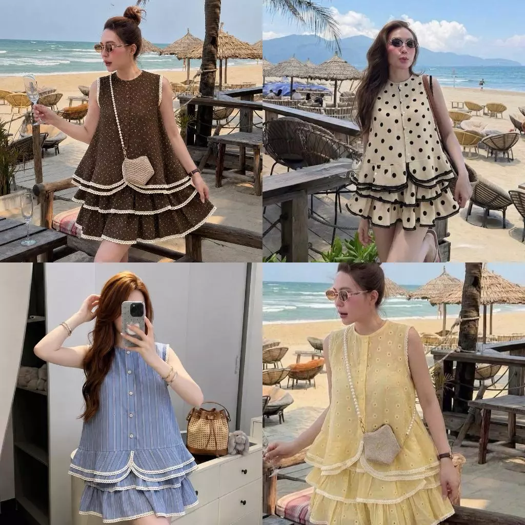 BELLITA | “S-3XL“ Marmalade Layer Set” ชุดเซ็ทโทนครีมวนิลาลายจุดสีดำ ชุดโปร่งเหมาะกับอากาศซัมเมอร์ ใส่คาเฟ่ริมทะเล