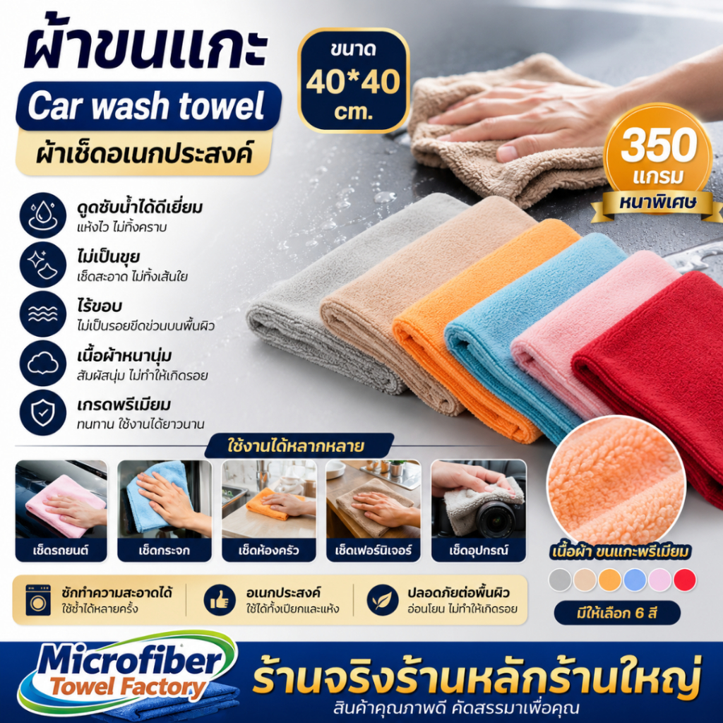 ผ้าขนแกะ ขนาด 40*40 350 แกรม ผ้าเช็ดอเนกประสงค์ ดูดซับน้ำได้ดีเยี่ยม ไม่เป็นขุย ไร้ขอบ เนื้อผ้าหนานุ่ม เกรดพรีเมียม