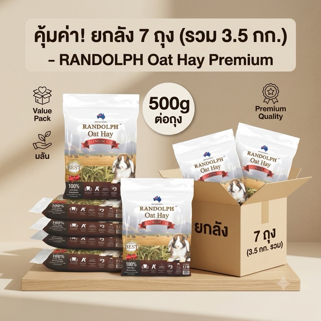 Randolph แรนดอล์ฟ หญ้าโอ๊ต ขนาด 500 กรัม ลัง 7 ถุง Oat Hay คุณภาพที่ดีที่สุด สำหรับสัตว์กินพืชขนาดเล็ก