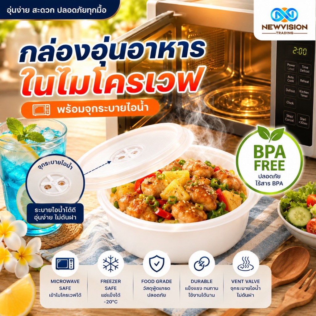 Super Lock ชามอุ่นอาหารไมโครเวฟ 5091 850 มล. และ 5092 1750 มล. กล่องอุ่นอาหารไมโครเวฟ ฝาปิดทนอุณหภูมิ ปลอดภัย BPA Free