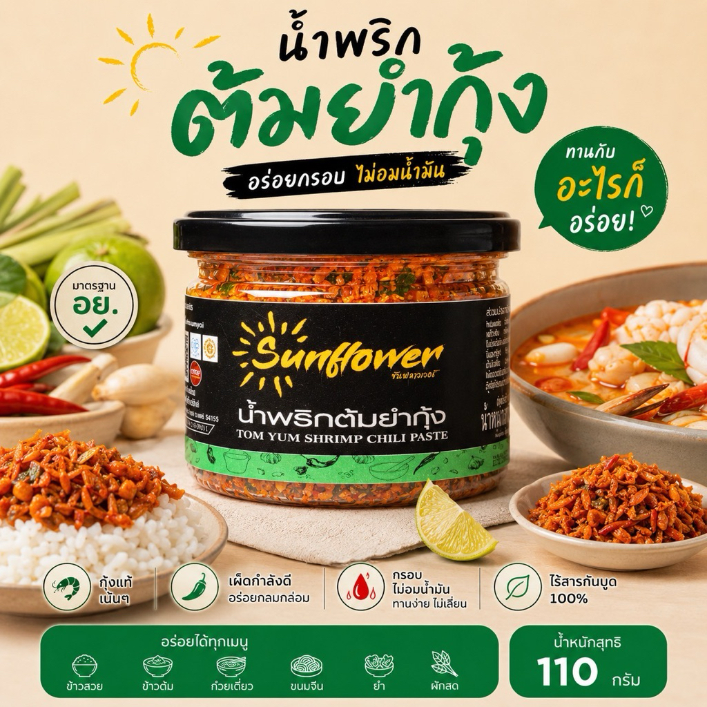 น้ำพริกต้มยำกุ้ง 110 กรัม Numprik Sunflower