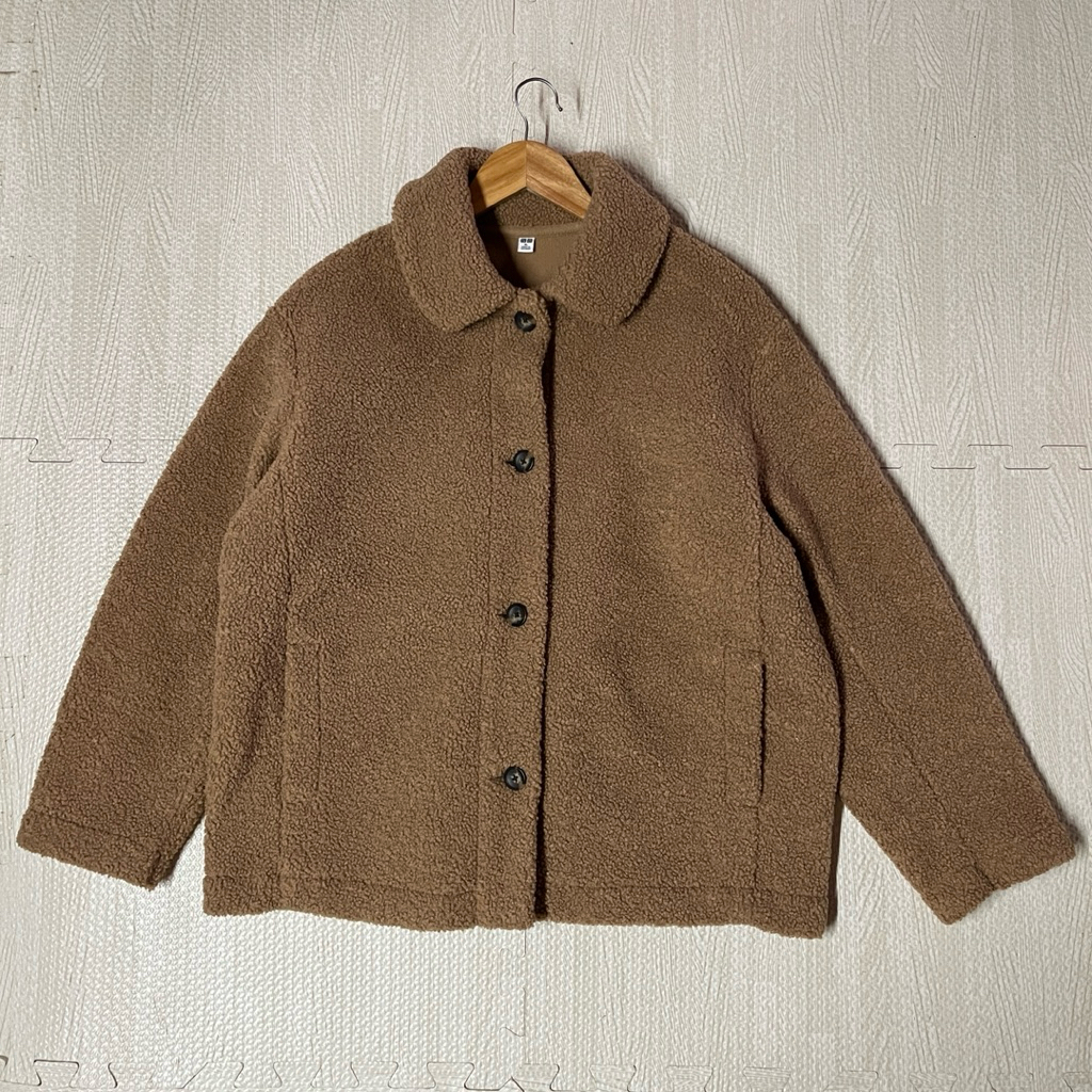Uniqlo Pine Fleece Teddy Jacket แจ็คเก็ต บุขน คอบัว กระดุมหน้า สีเหลืองมัสตาร์ด Size XL หญิง มือ2