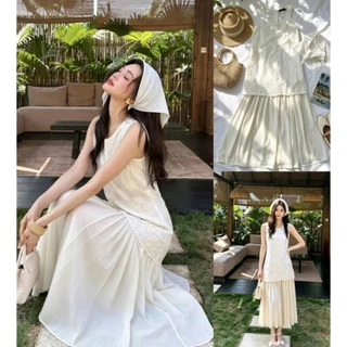 พร้อมส่ง(จากไทย) เดรสยาว งานปัก+ผ้าโพกผม