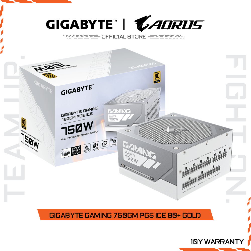 GIGABYTE GAMING 750GM PG5 ICE 80+ GOLD POWER SUPPLY FULL MODULAR อุปกรณ์จ่ายไฟ (GP-GME750GM PG5 ICE)