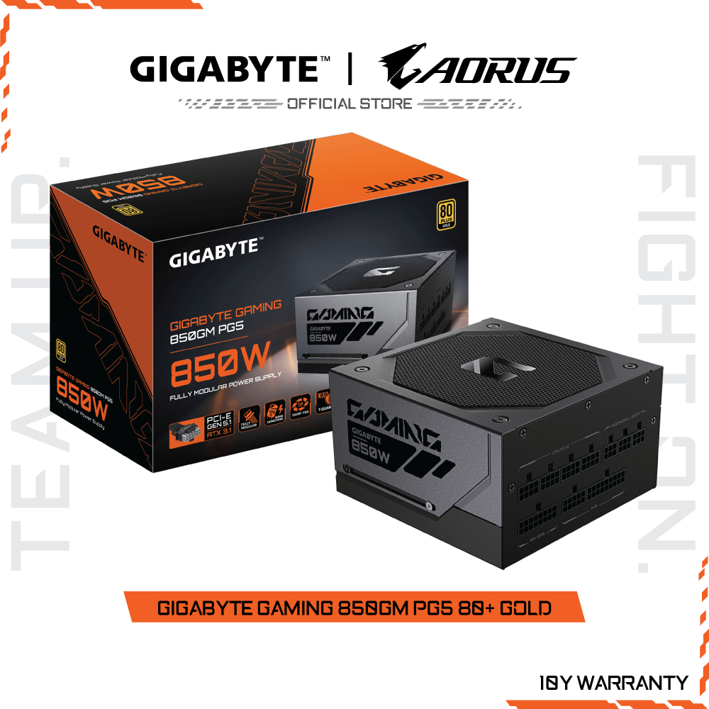 GIGABYTE GAMING 850GM PG5 80+ GOLD POWER SUPPLY FULL MODULAR อุปกรณ์จ่ายไฟ (GP-GME850GM PG5)