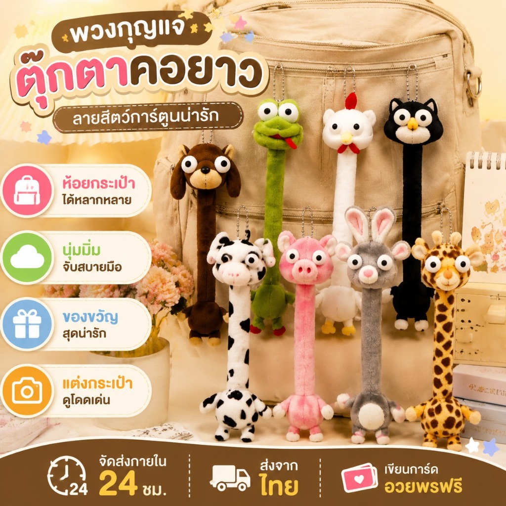 ตุ๊กตาคอยาวสุดน่ารัก พวงกุญแจแต่งกระเป๋า เหมาะสำหรับเด็ก ผู้หญิง และเพื่อน