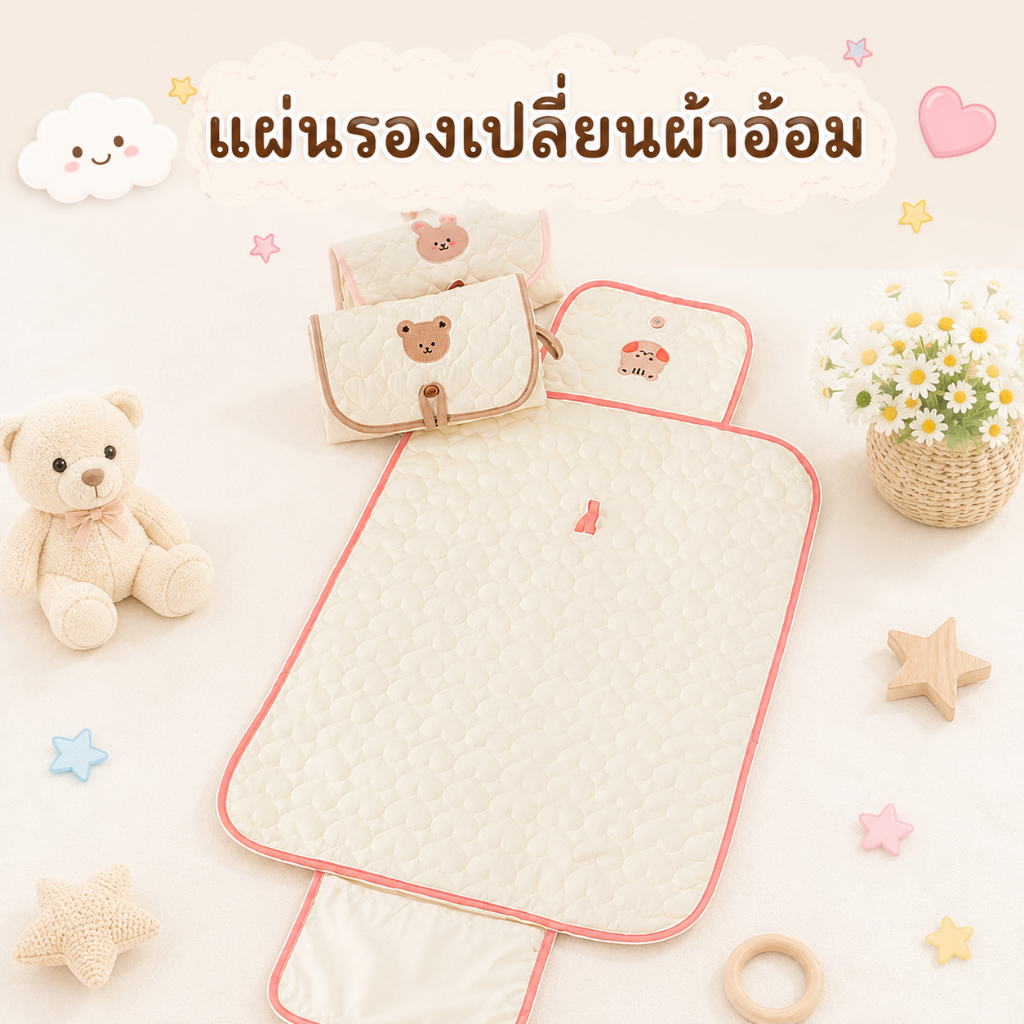 Royal kids แผ่นรองเปลี่ยนผ้าอ้อมรูปหมี พับเก็บง่าย ทรงหมอน พกพาสะดวก แผ่นอเนกประสงค์