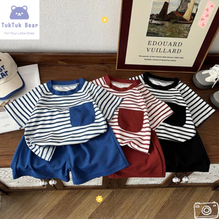 ชุดลายทางเด็ก ชุดเสื้อคอกลมเด็ก เอวยางยืด แฟชั่น เหมาะกับอากาศร้อนๆ ใส่เล่น