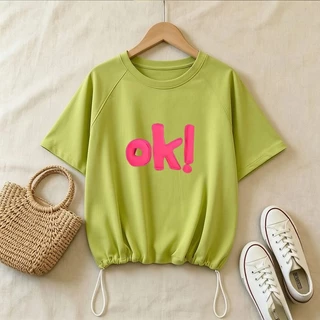 เสื้อครอปสาวอวบ oversize สไตล์ใหม่สำหรับฤดูร้อน มีเชือกผูก เสื้อยืดแขนสั้นทรงหลวมผู้หญิง ช่วยให้ดูผอมเพรียว สวมใส่สบาย