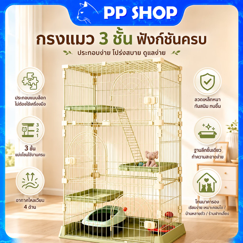 กรงแมว กรงแมวขนาดใหญ่ กรงแมวราคาถูก กรงสุนัข กรงกระต่าย พื้นที่หลายระดับ กรงสัตว์เลี้ยง ถอดออกได้