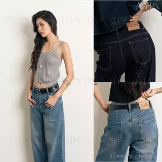 Atipashop - Emily Jeans (#ATP41) กางเกงยีนส์ขายาว ทรงขาตรงกว้าง (Wide Leg) ดีเทลปั๊มนูน ใส่ง่าย พรางหุ่ได้ดี