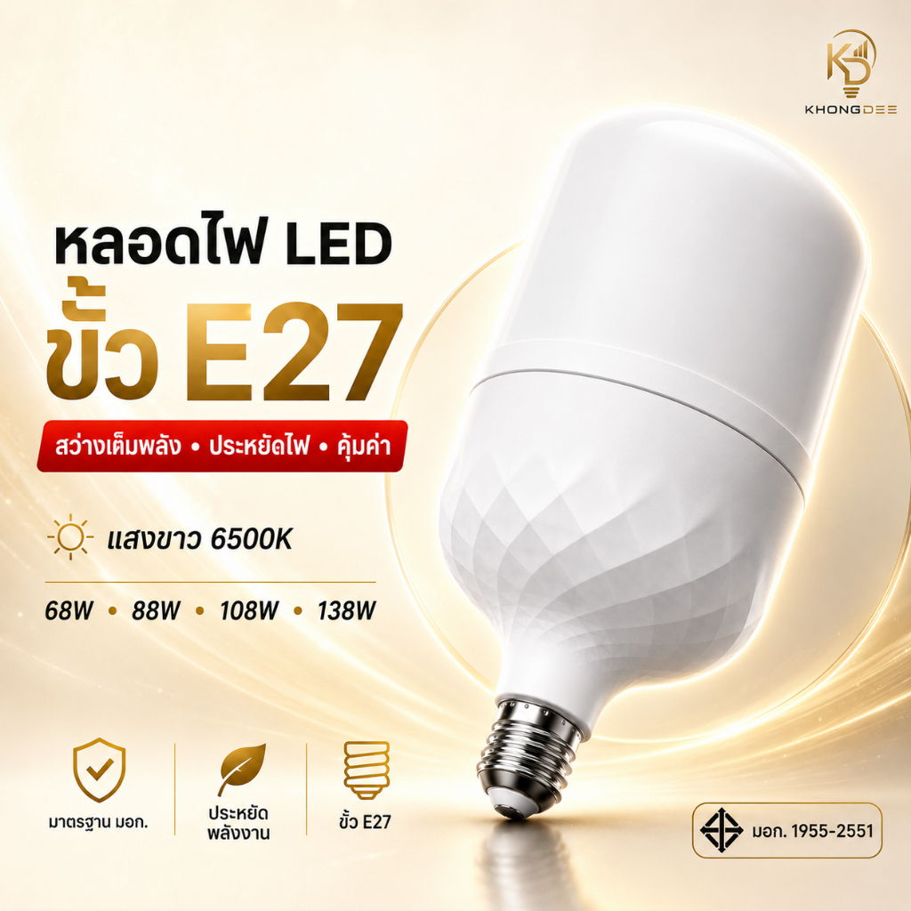 LED HighBulb หลอดไฟ แสงสีขาว หลอดไฟ LED Light 6500K 220V ขั้วE27 หลอดไฟประหยัดพลังงาน