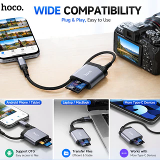 HOCO UA25 การ์ดรีดเดอร์ iOS Type-C Card Reader SD TF Micro SD OTG 480Mbps รองรับ 2TB Plug & Play