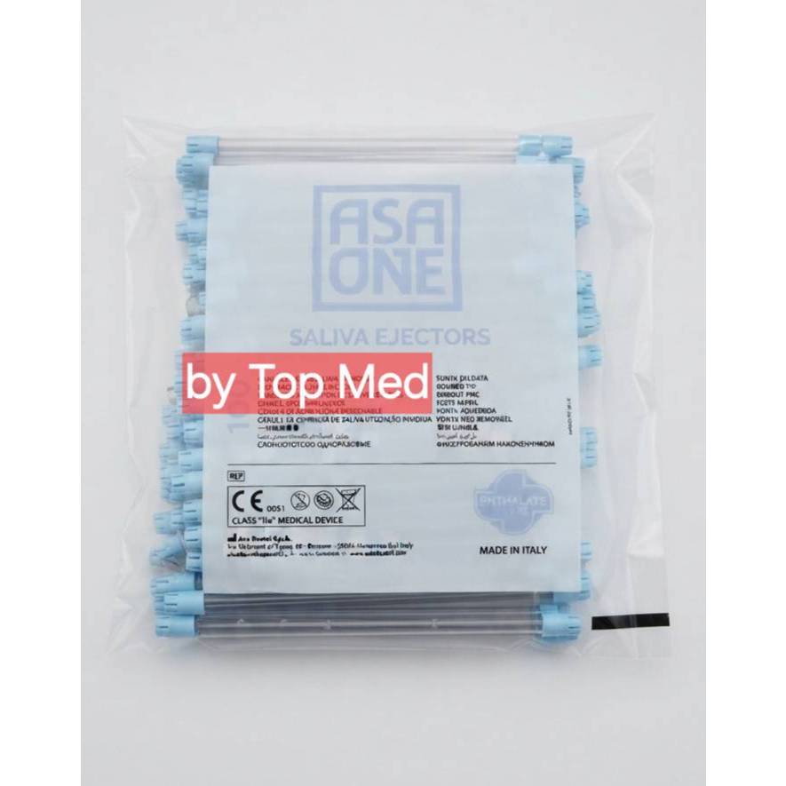ASA One จากอิตาลี่ ชนิดติดแน่นถอดไม่ได้ Saliva Ejectors หลอดดูดน้ำลายถอดหัวไม่ได้ 1 ห่อ บรรจุ 100 แท่ง