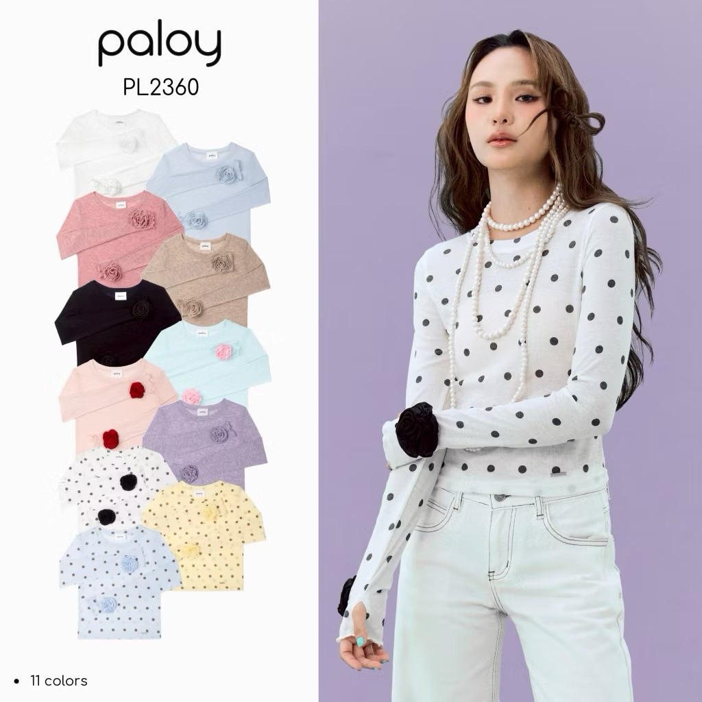 Paloy - Camellia Top สีใหม่ เสื้อแขนยาว ทรงเข้ารูป ปลายแขนแต่งดอกคาเมลเลีย **มีสีใหม่