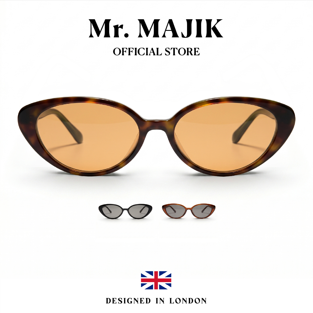 Mr.MAJIK แว่นตากันแดดผู้หญิง UV400 แว่นกันแดดตาแมว ทรงวงรี วินเทจ คลาสสิก แฟชั่นVL2-01