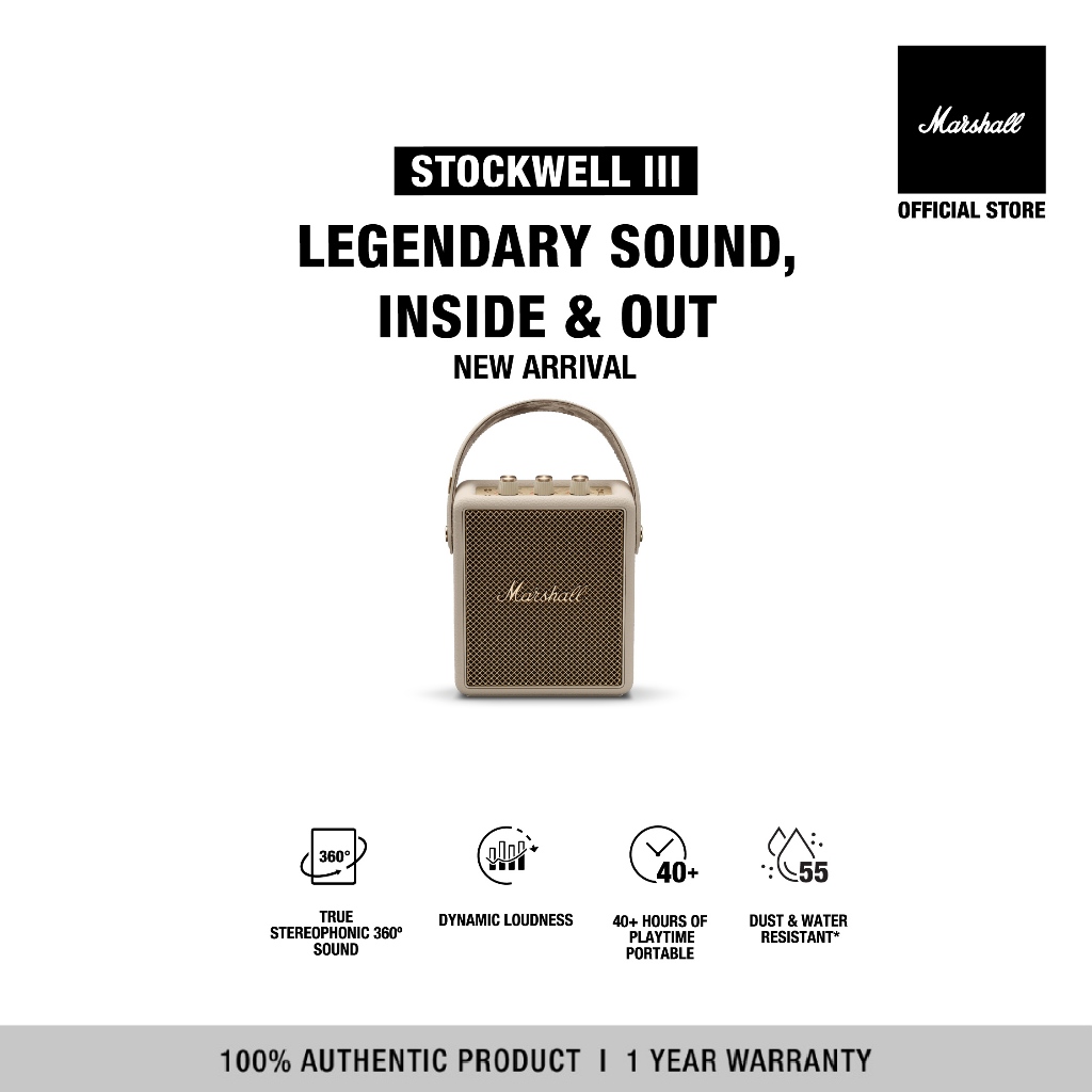 [NEW ARRIVAL] MARSHALL Stockwell III Cream - รับประกัน 1 ปี + ส่งฟรี - ลำโพงบลูทูธ ลำโพงบลูทูธพกพา