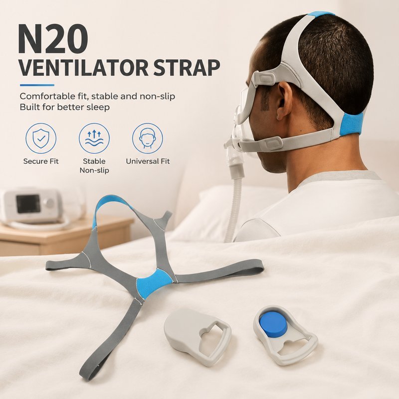 แถบคาดศีรษะ CPAP สายรัดหน้ากาก N20 สีเทา ขนาดตามภาพ ใช้กับหน้ากาก AirTouch N20 พร้อมตีนตุ๊กแกปรับได้