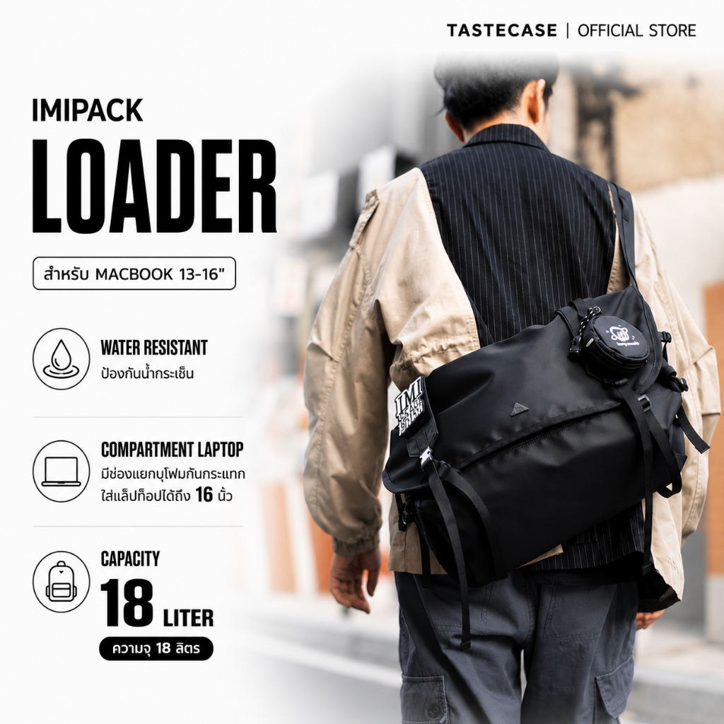 iMiPack LOADER กระเป๋าสะพายข้าง Messenger Bag กันน้ำ ใส่ MacBook 16" ความจุ 18L