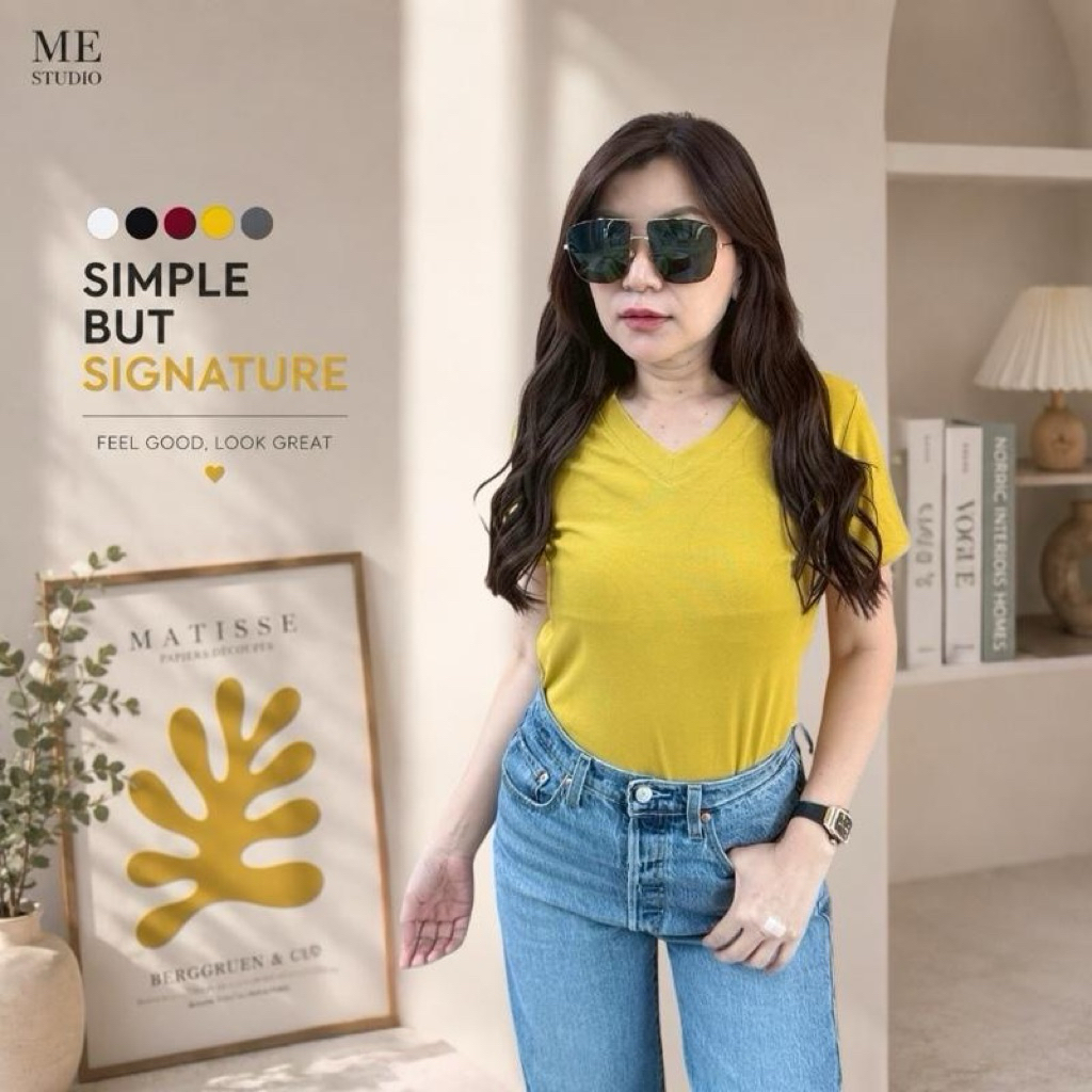 เสื้อยืดป้ายME คอวีสีพื้น