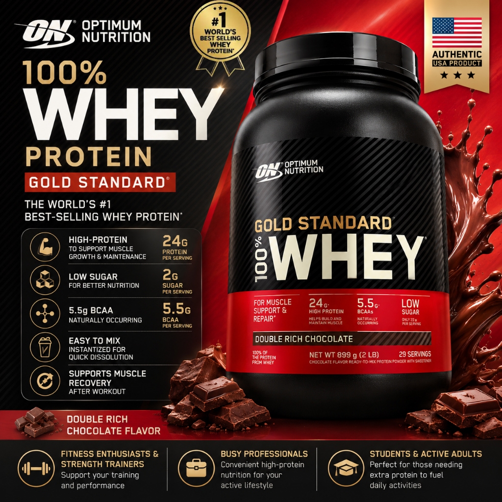 100% Whey Gold Standard Optimum Nutrition 2lbs เวย์โปรตีนนำเข้าอเมริกา โปรตีนสูง เหมาะผู้ที่ออกกำลังกายสร้างกล้ามเนื้อ