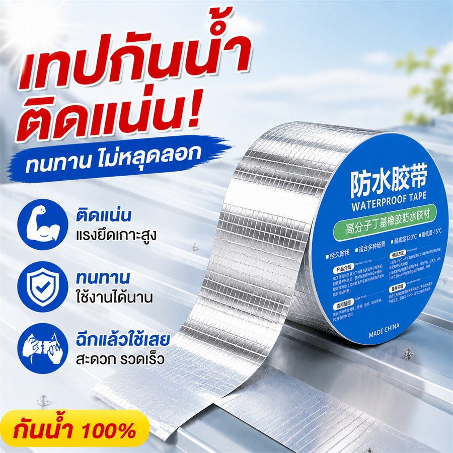เทปกันน้ำคุณภาพสูง เทปซ่อมรอยรั่ว กาวเหนียวพิเศษ ใช้งานง่าย ไม่ต้องใช้อุปกรณ์ กันน้ำ กันชื้น ซ่อมหลังคา ท่อ PVC