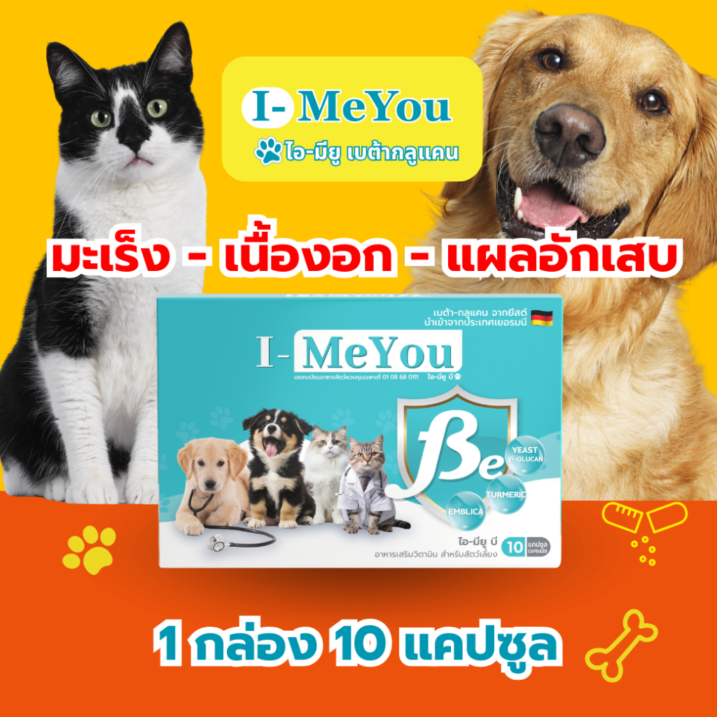 [ชุดทดลอง 1 กล่อง 10 แคปซูล] ไอ-มียู (เบต้า) เสริมภูมิคุ้มกันน้องหมาและแมว เนื้องอก มะเร็ง แผลอักเสบ