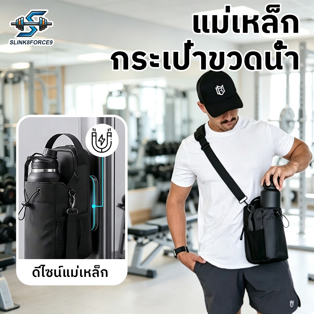 【COD】กระเป๋าแม่เหล็กสำหรับยิม ติดเหล็กทุกเครื่องออกกำลังกาย กระบอกน้ำขนาดใหญ่ มีซิปใส่มือถือ กุญแจ เหมาะสำหรับเล่นกีฬา