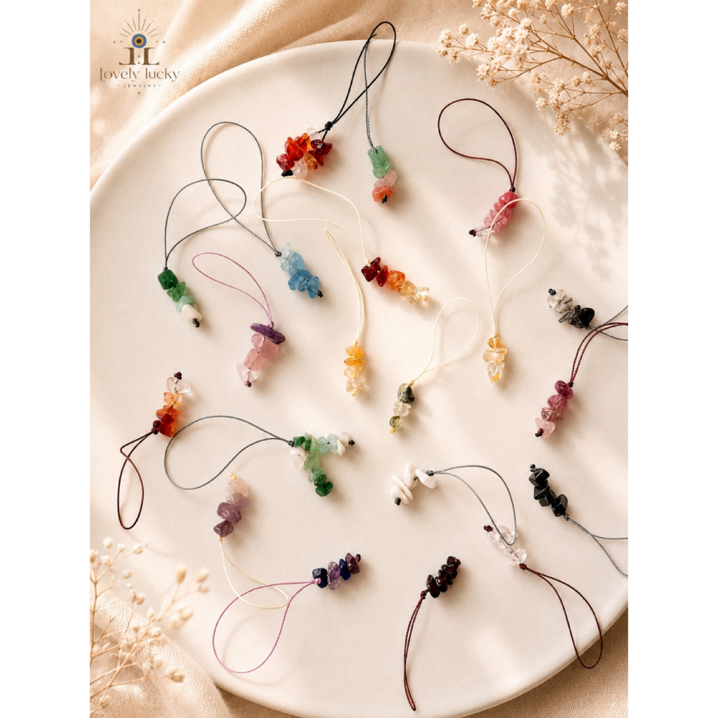 lovely JEWELRY lucky | พวงกุญแจหินแท้ Crystal Keychain | ลูกปัดหินชิปหลายสี เครื่องรางสายมู เสริมโชค พลังงานดี ของขวัญ