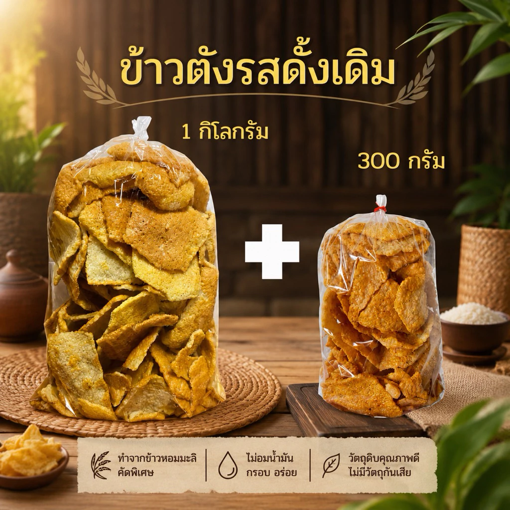เซตคู่ขายดี ‼️ข้าวตังเบรคแตก (รสดั้งเดิม) ขนาด 1กิโลกรัม+300กรัม อร่อยจนหยุดไม่ได้