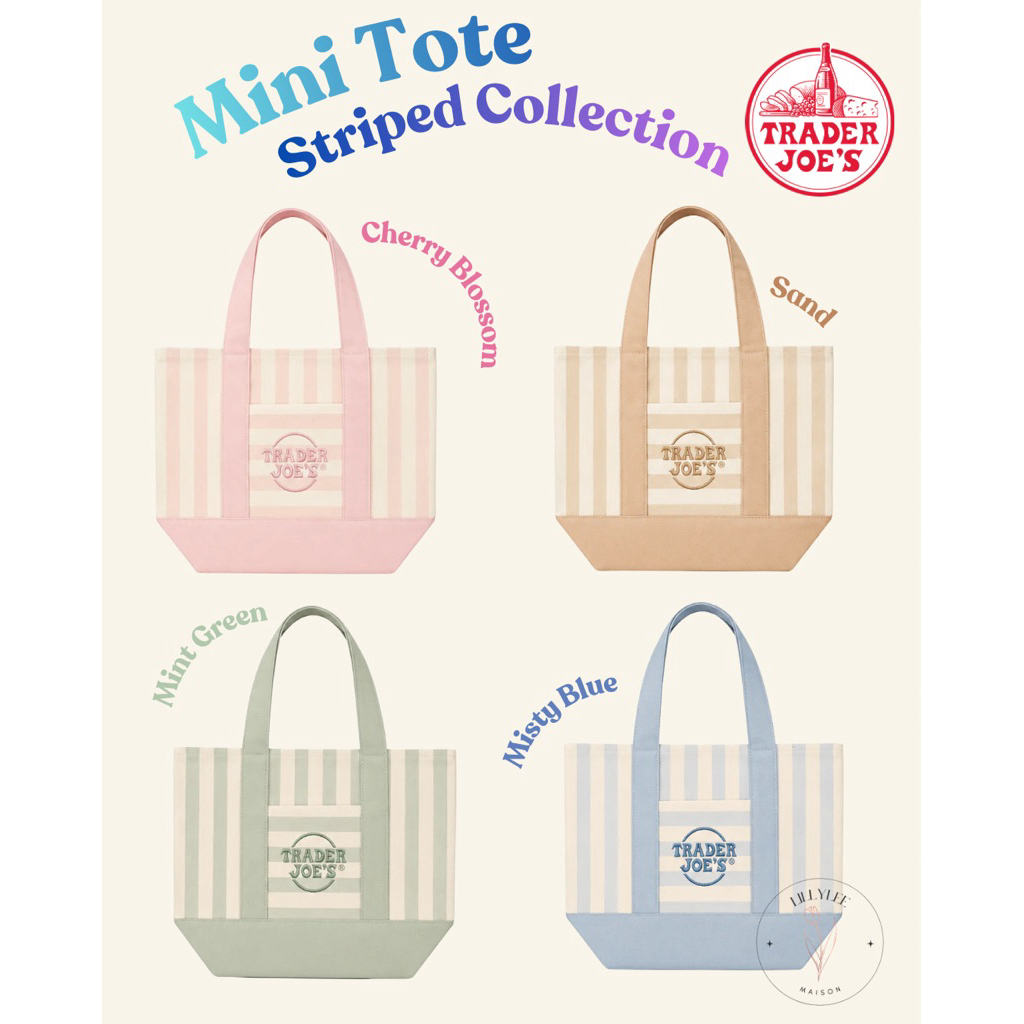 [พร้อมส่ง🇺🇸] Trader Joe’s Mini Canvas Tote Bag | กระเป๋ามินิ ลายทาง Limited Edition | Summer Collection | 4 สี