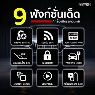 HILMAN [3กล้อง4K] Wifi Dash Cam กล้องติดรถยนต์ 3กล้อง ชัด FullHD ดูผ่านมือถือ รองรับบันทึกขณะจอด 24ชม บันทึกวนซ้ำ