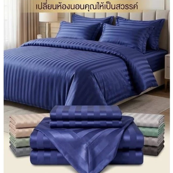 ชุดผ้าปูที่นอน เนื้อริ้วซาติน เเท้สินค้าผลิตจากโรงงานซักเเล้วไม่ตกสีไม่เป็นขุ้ยสินค้าพร้อมจัดส่ง